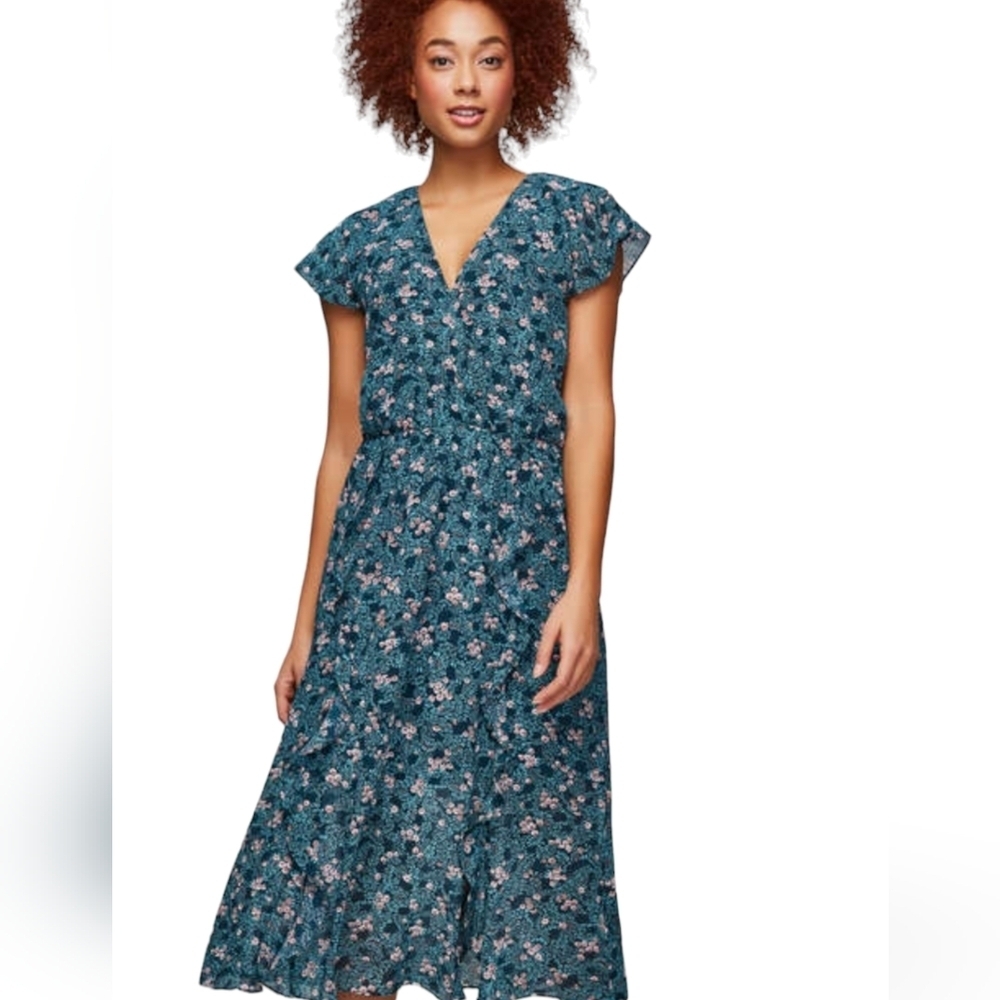 Joe Fresh Sheer Boho Floral, Flutter Sleeve Midi Dress Womens Large Summer Party